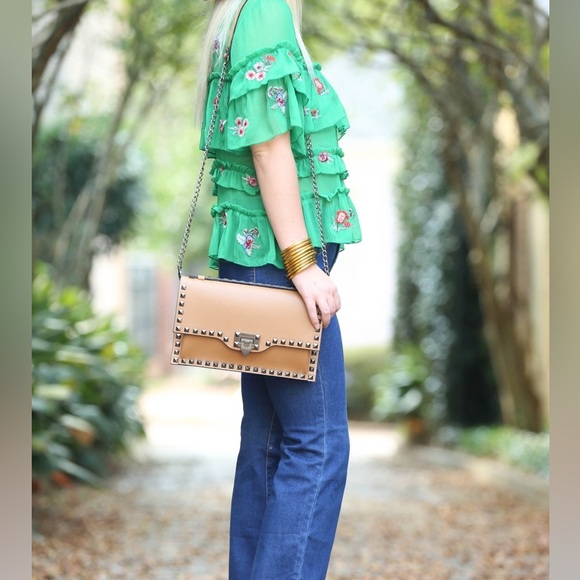 [M] Zara Women Flouncy Green Embroidered Flower Tiered Blouse - Picture 4 of 12